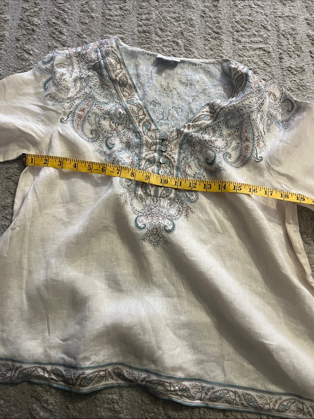 J. Jill Bohemian 3/4 Length Sleeve V-Neck 100% Linen Blouse Top Medium Petite - Picture 7 of 8